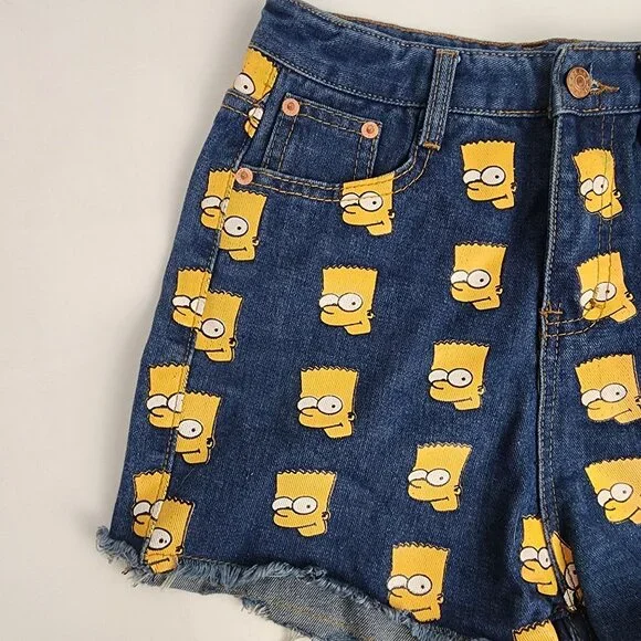 Vintage 90s Bart Simpson Denim High Waisted Shorts Small - Picture 3 of 9